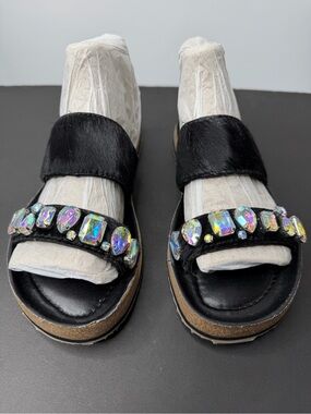 Grazie Black leatherJeweled  Sandals